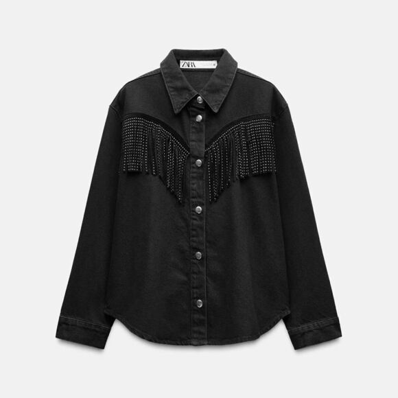 ZARA STUDDED FRINGED DENIM JACKET Z1975 - Picture 4 of 9